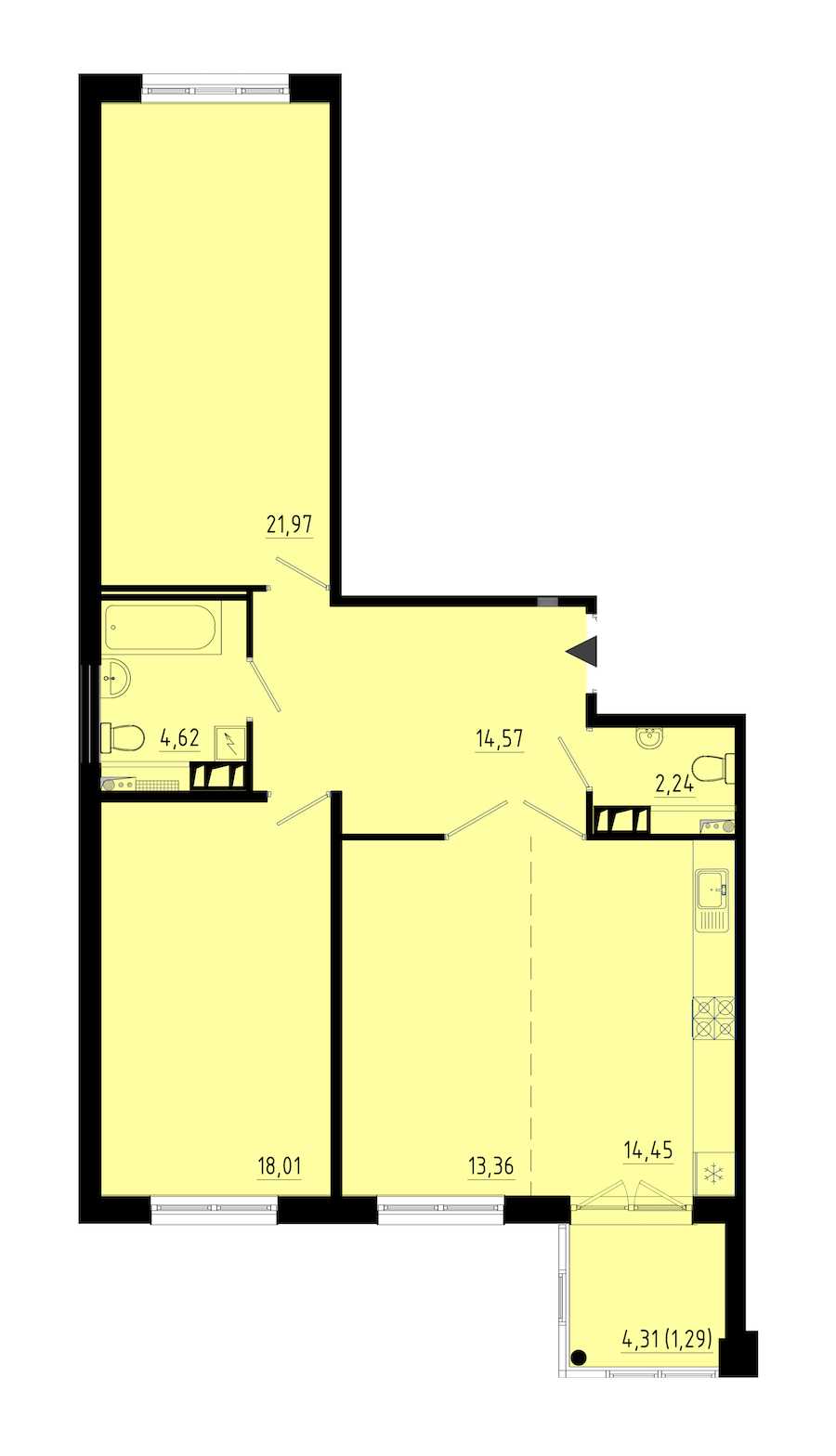 Двухкомнатная квартира в : площадь 90.5 м2 , этаж: 1 – купить в Санкт-Петербурге